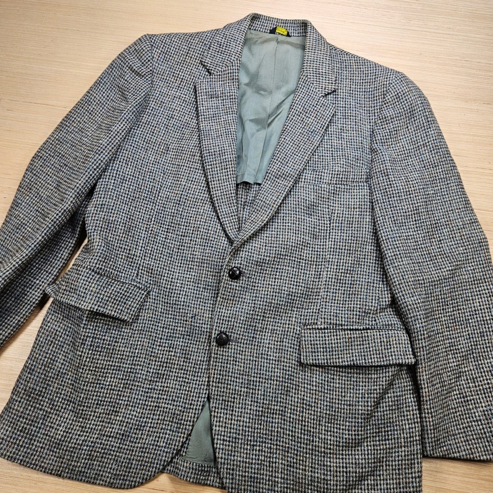 Vintage Scottish Wool Grodin Harris Tweed Blazer 42 Mens L Grey Houndstooth